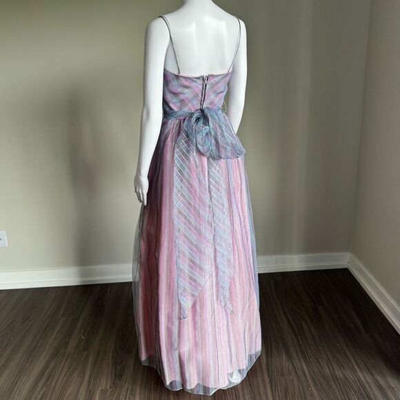 Vintage Enchanted Fairy Princess Metallic Striped Bow Gown Dress - Picture 4 of 14
